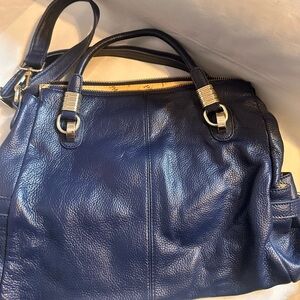 PASTE Genuine Leather Blue Satchel Shoulder Bag Gold